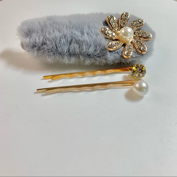 Gray Puff Pearl Hair Pin Set - Picture 5 of 5